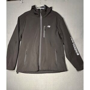 New Balance Mens XL Black Softshell Hooded Jacket Full Zip Fleece Lined RN130893